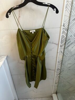 L'Academie Olive Green Satin Mini Dress, only worn once